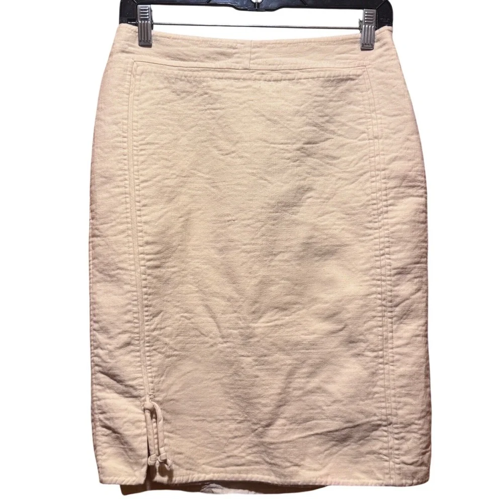 CHADÓ Ralph Rucci Beige Wool Pencil Skirt Size 10 Knee‎ Length Classic